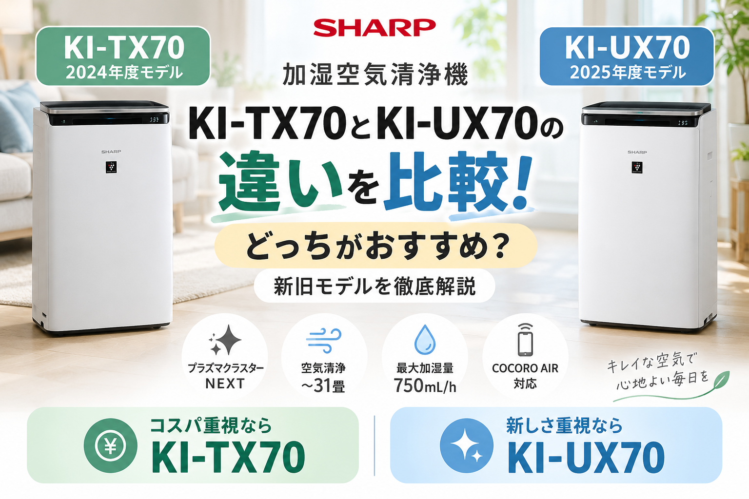 KI-TX70とKI-UX70の違いを比較！どっちがおすすめ？新旧モデルを解説